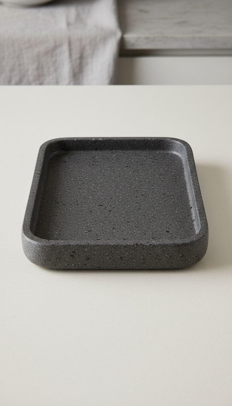 Stone Finish Serving Tray in Soft Grey