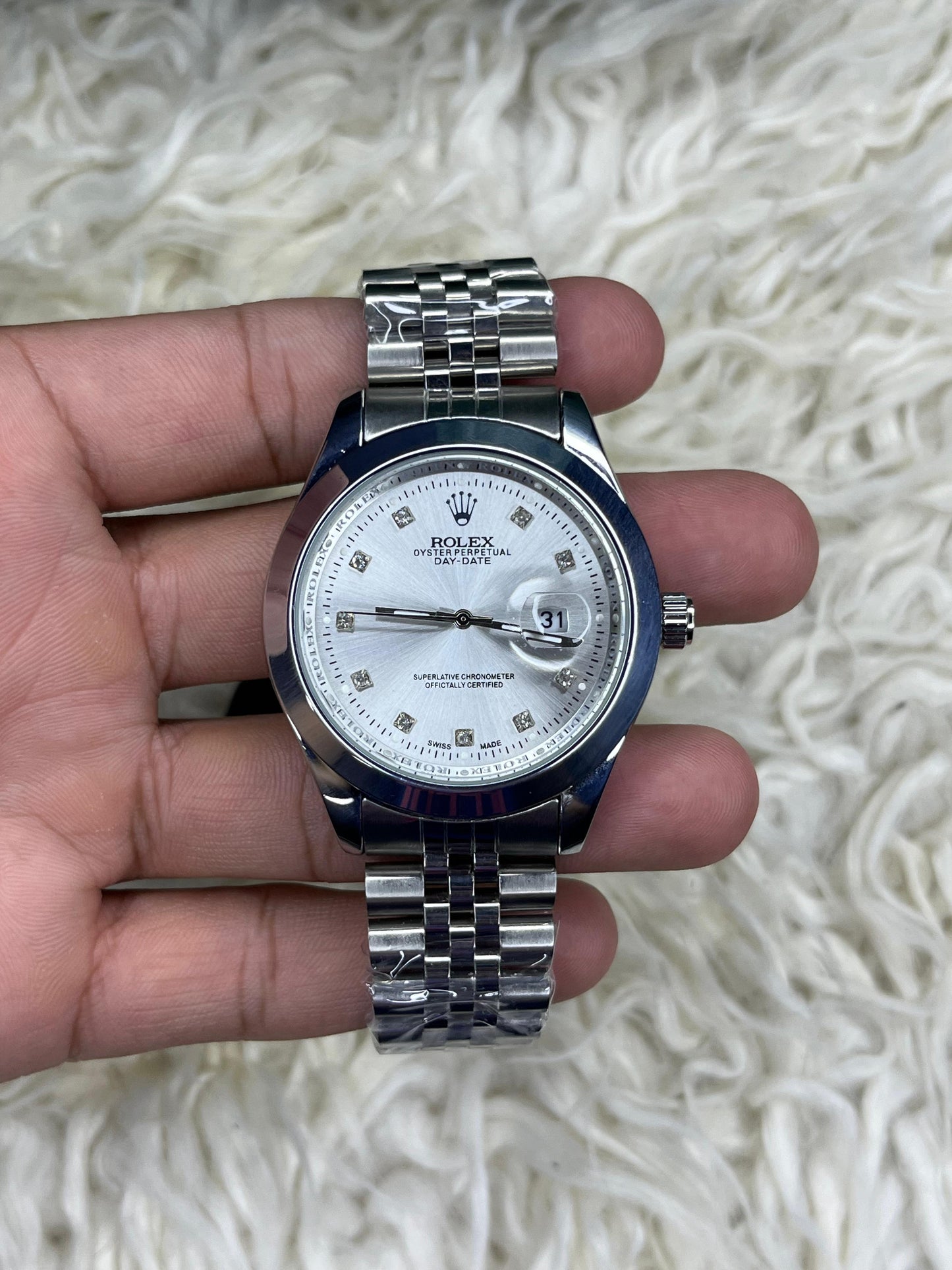 Rlx DateJust Silver White Diamond Dial