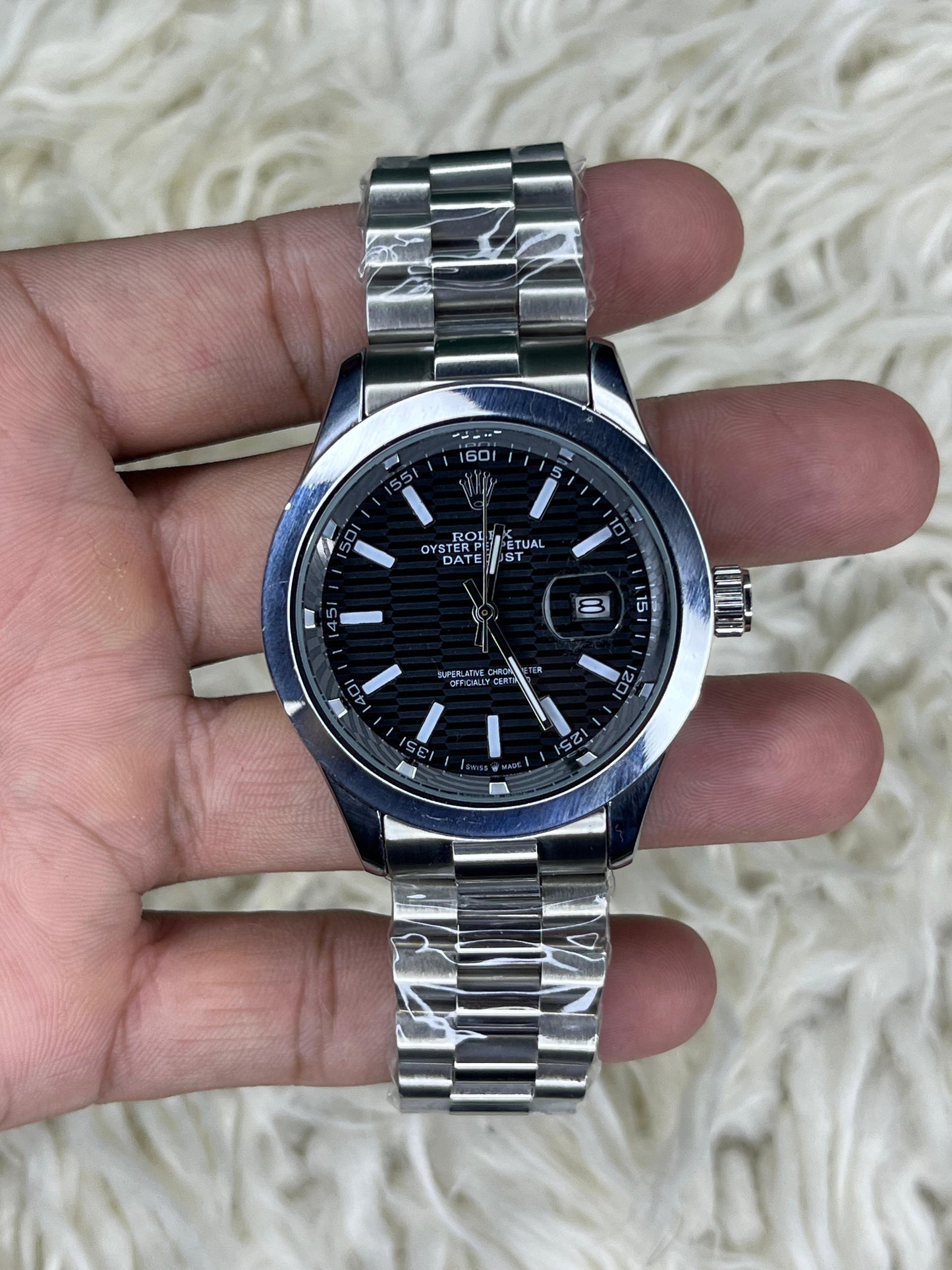Rlx DateJust Silver Black Dial