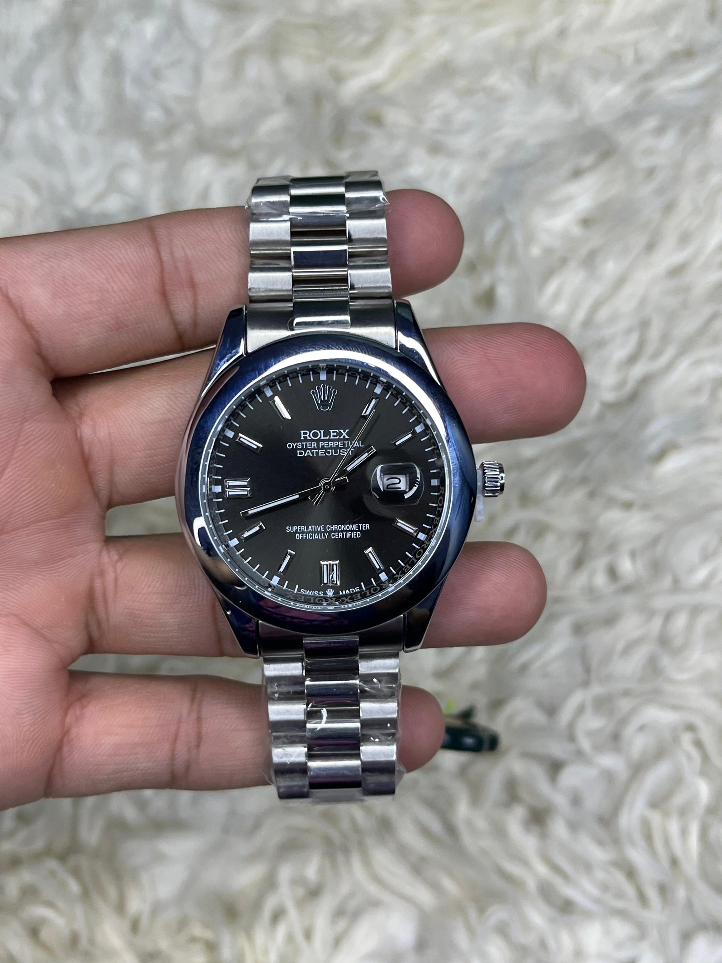 Rlx DateJust Silver Black Dial
