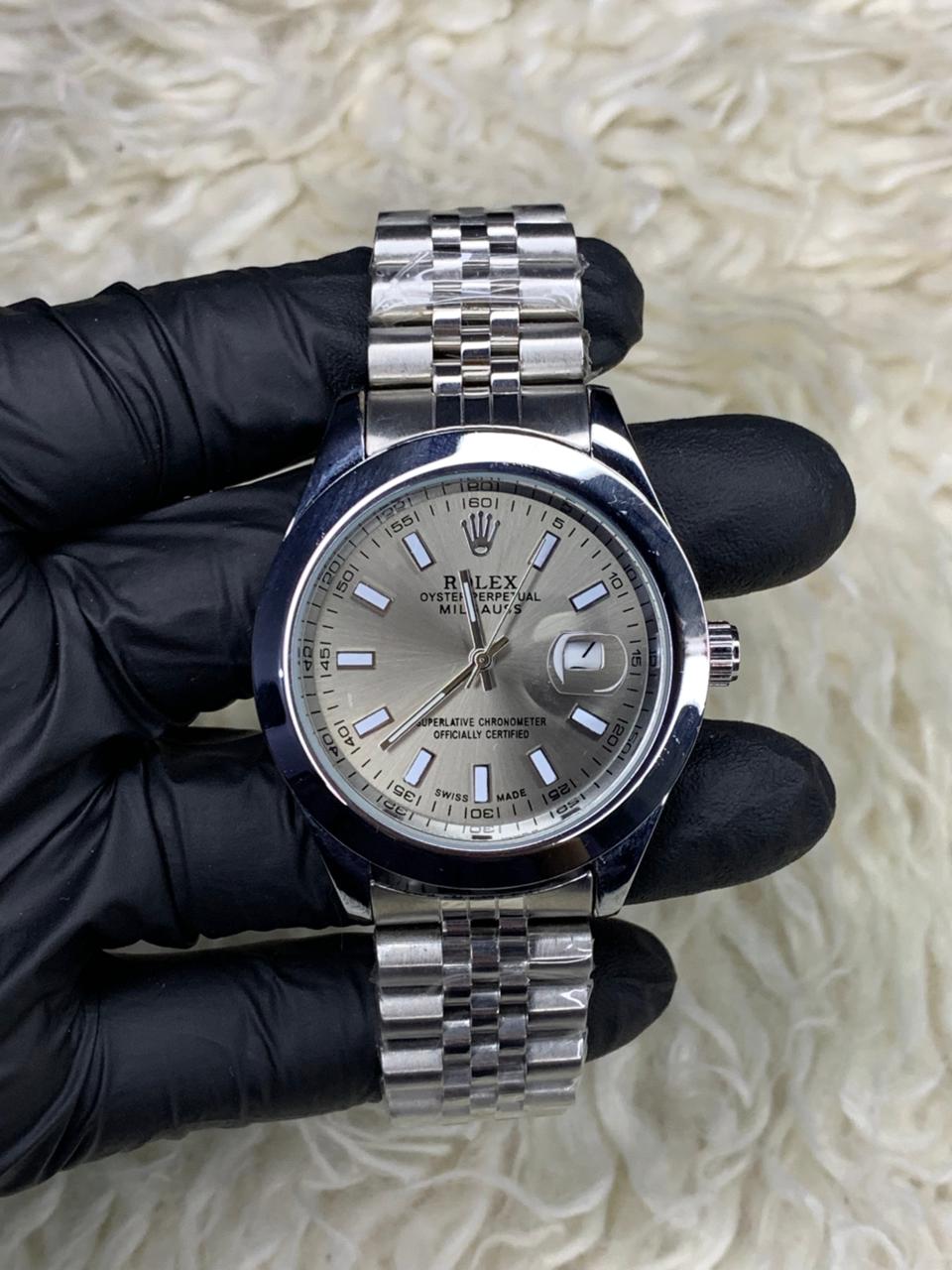 Rlx DateJust Silver Grey Dial Jubilee Chain