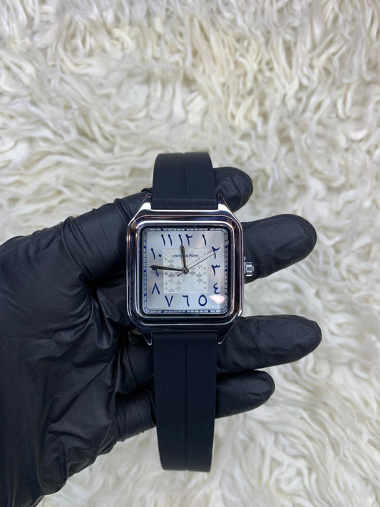 Universe Point Black Strap With Silver Arabic Dial