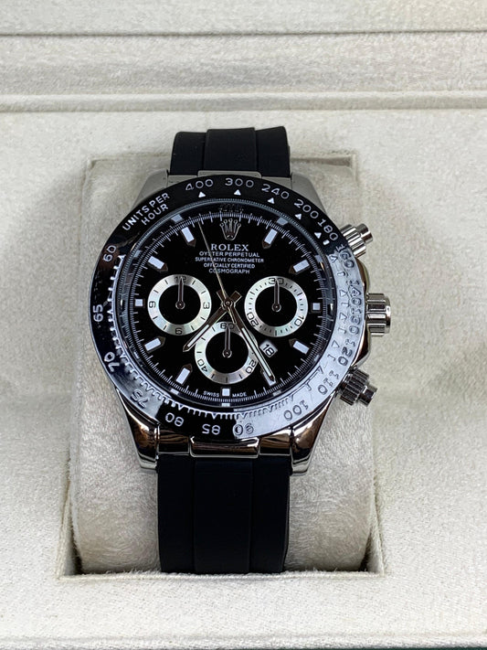 Rlx Daytona Strap Silver Black Dial