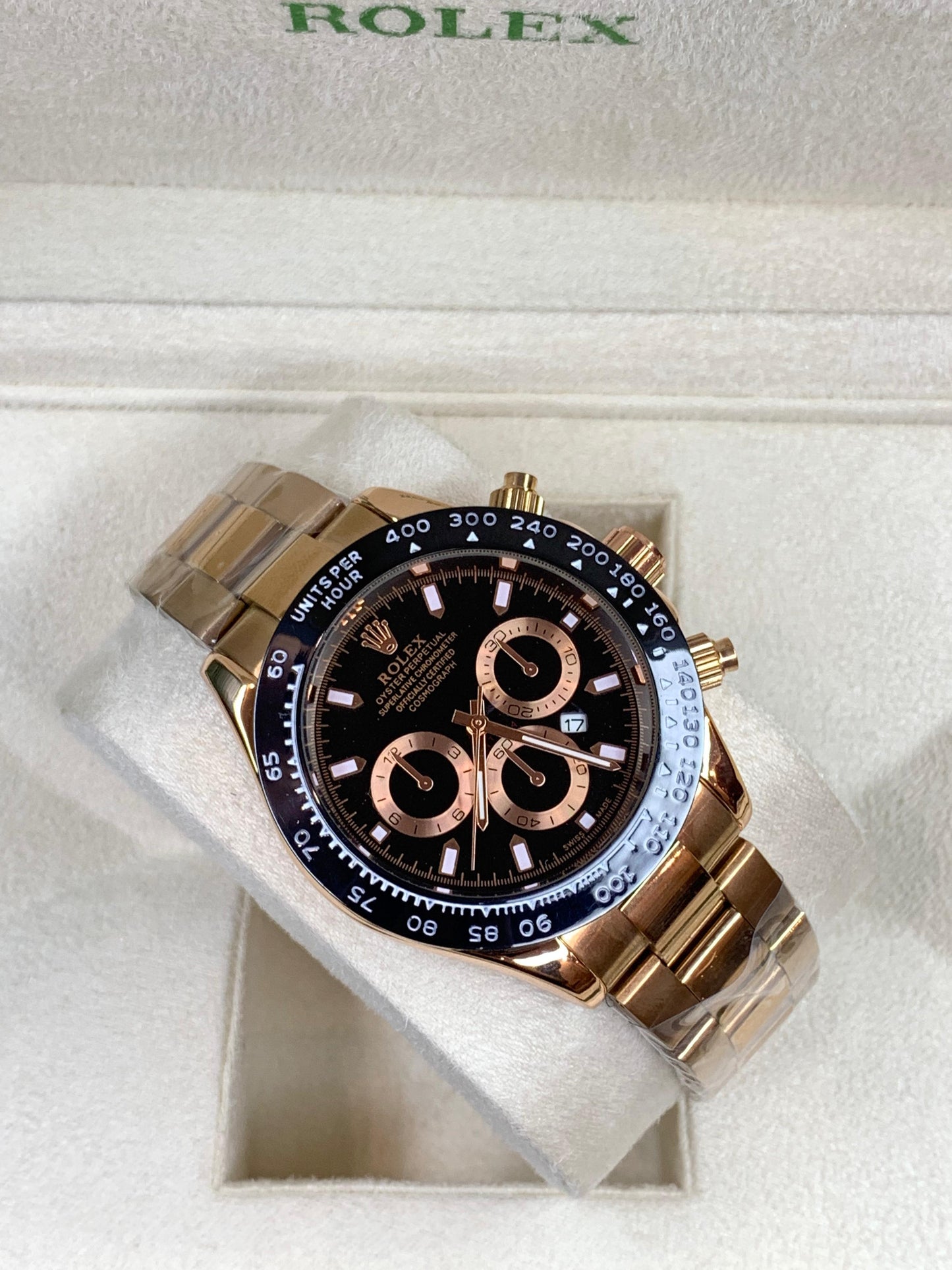 Rlx Daytona Rose Gold Chain Black Dial