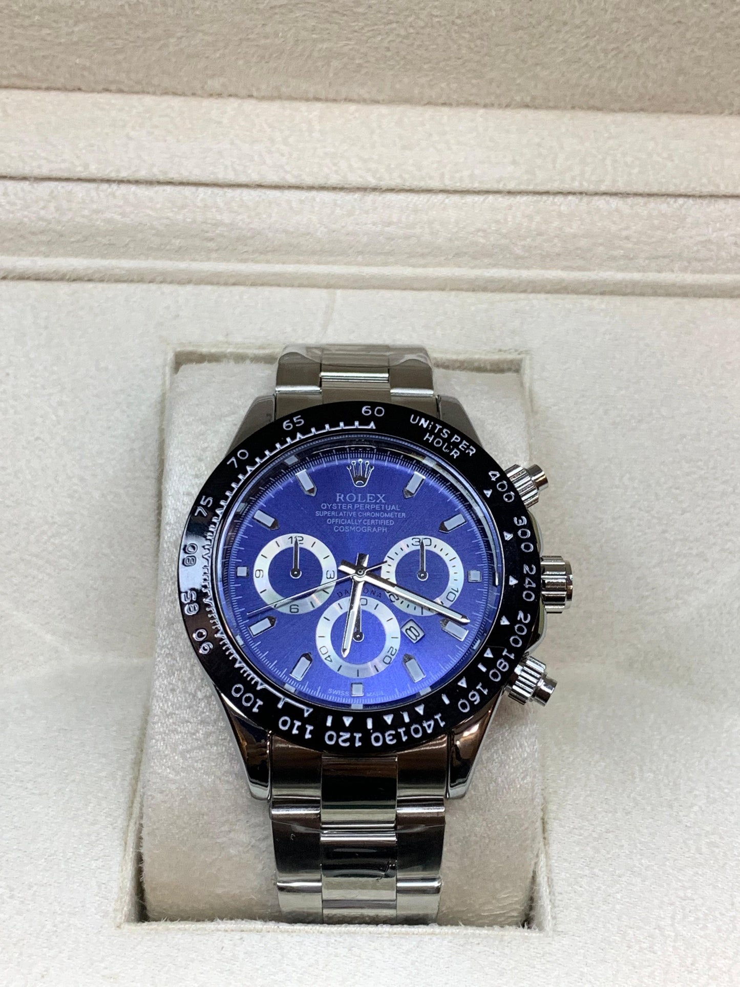 Rlx Daytona Silver With Blue Dial