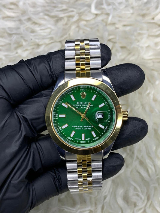 Rlx DateJust Two-Tone Green Dial Jubilee Chain