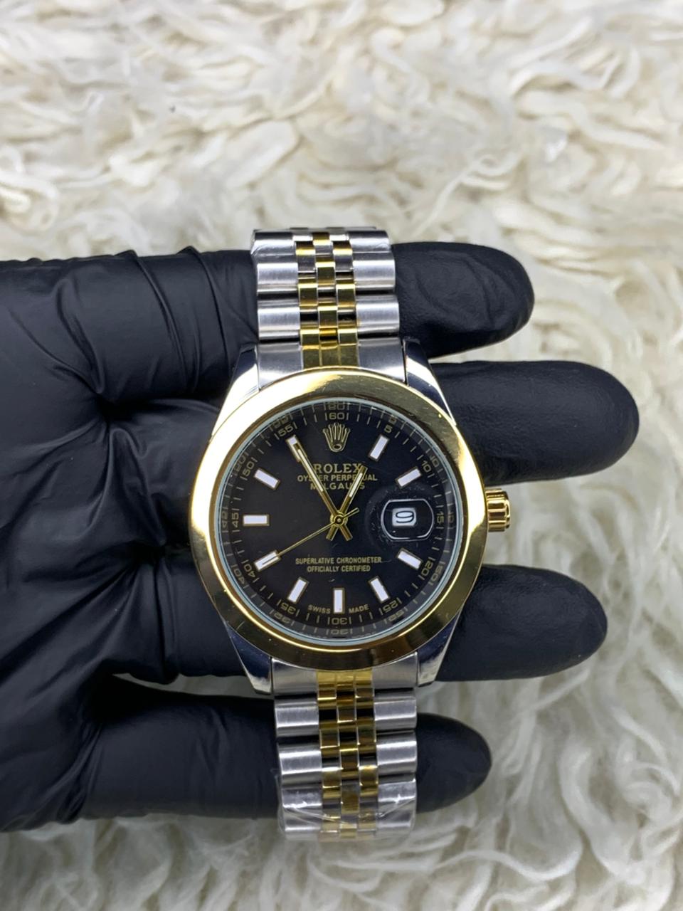 Rlx DateJust Two-Tone Black Dial Jubilee Chain