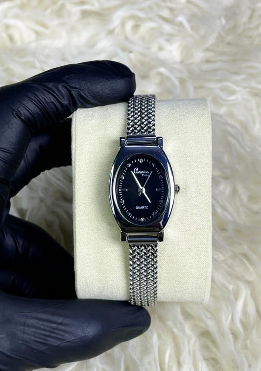 Annie Time Silver Chain Black Dial