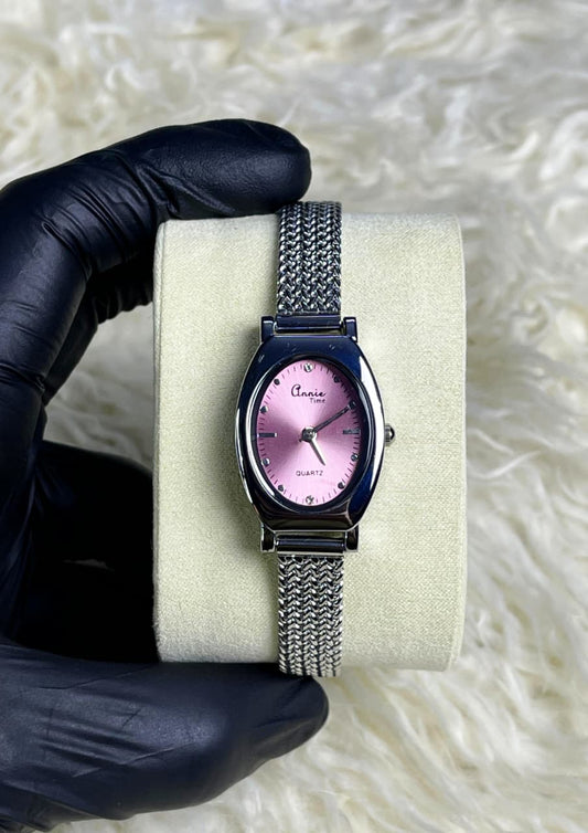 Annie Time Silver Chain Pink Dial