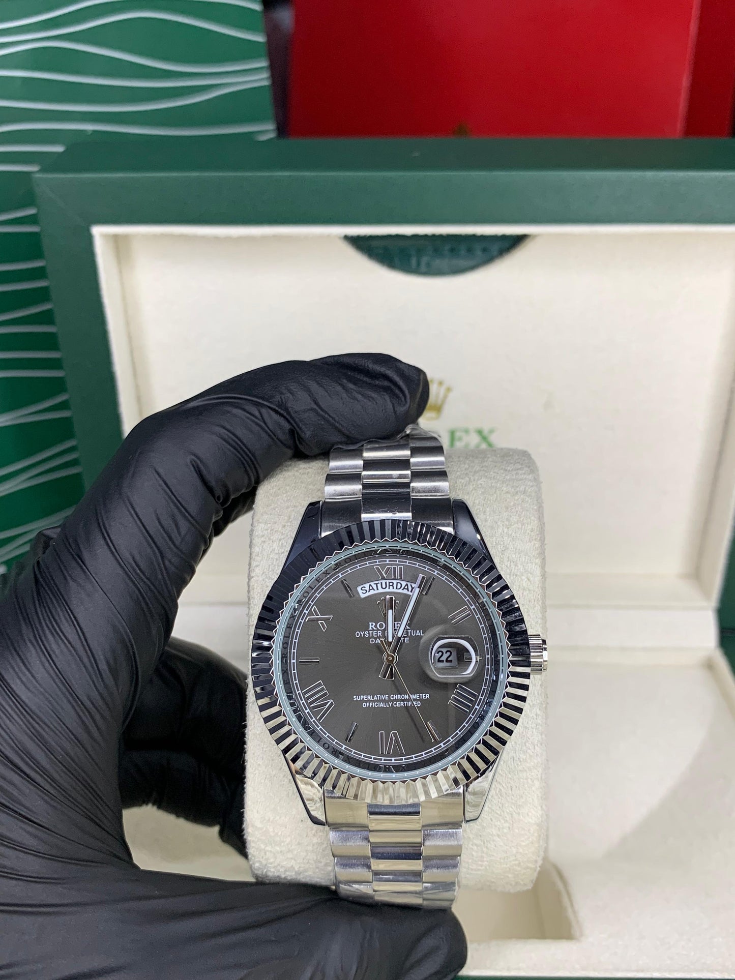 Rlx Day-Date Roman Black Dial